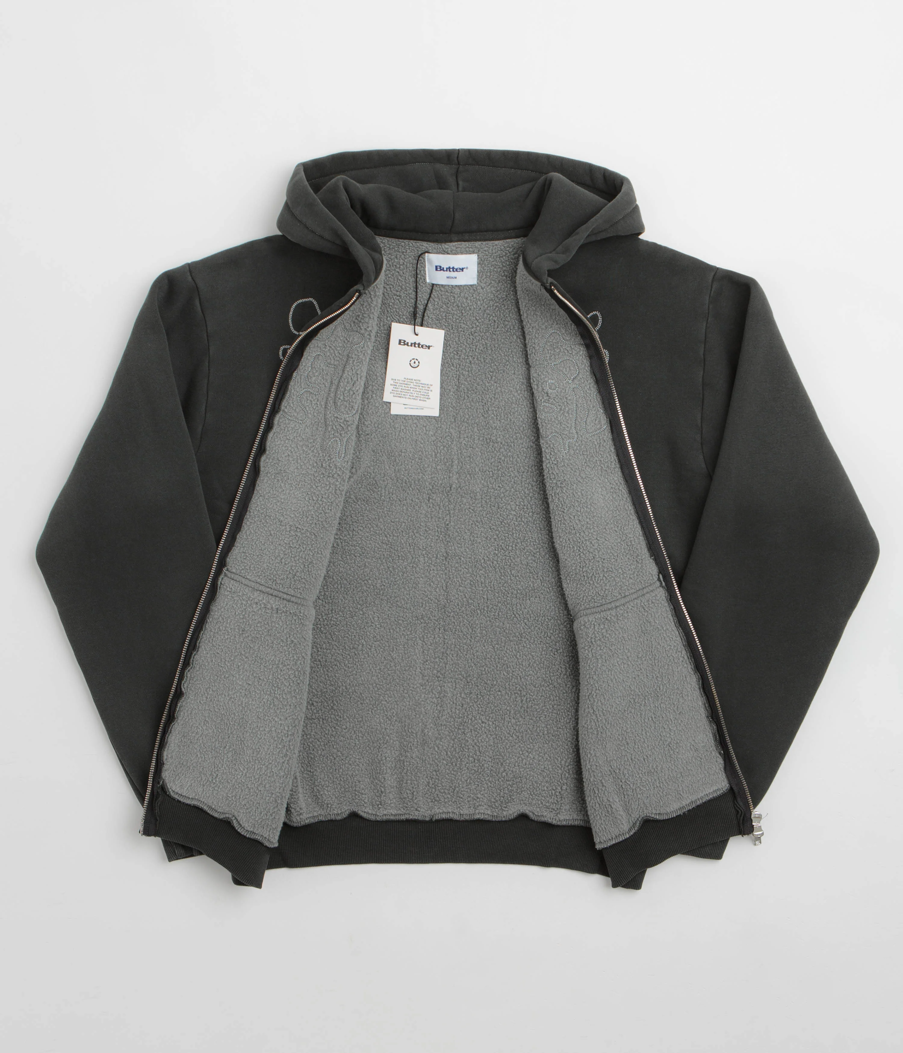Butter Goods Blotch Zip-Thru Hoodie - Washed Black - Image 2