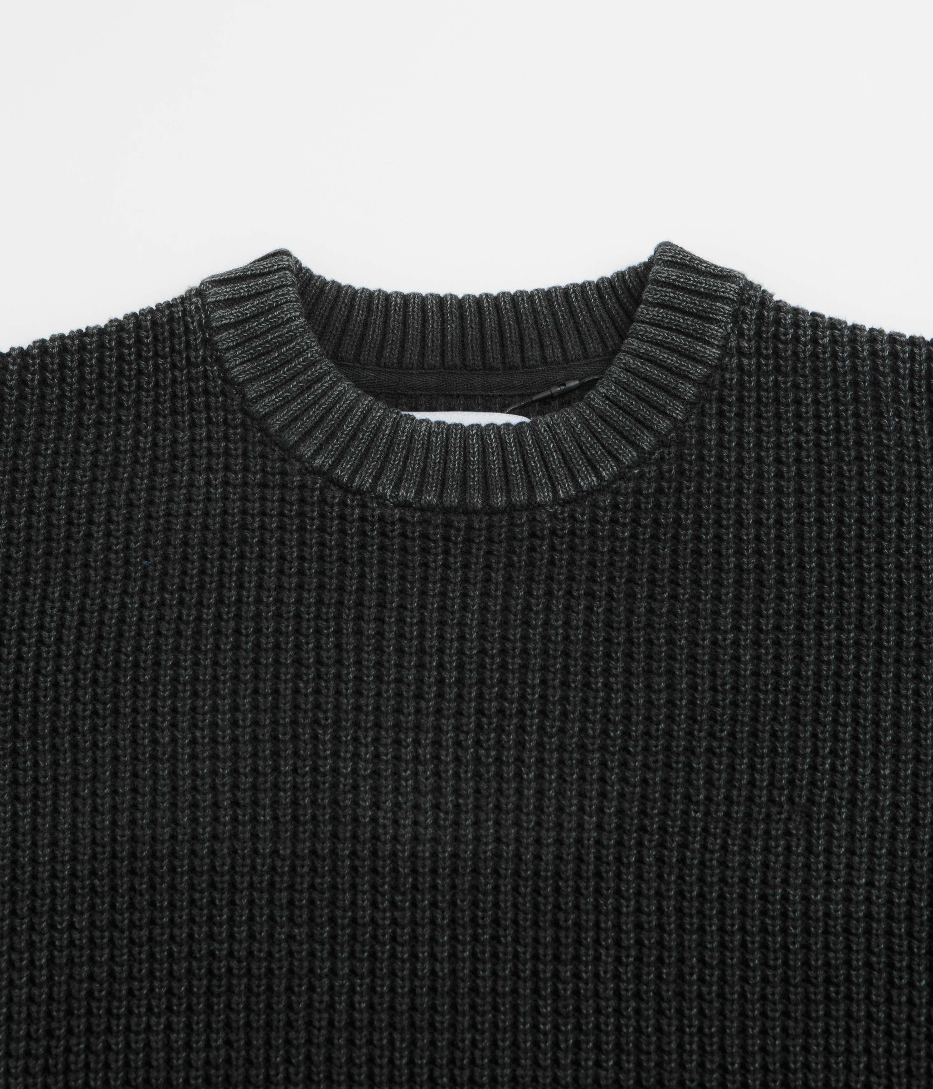 Butter Goods Distressed Waffle Knit Crewneck Sweatshirt - Washed Black - Image 2