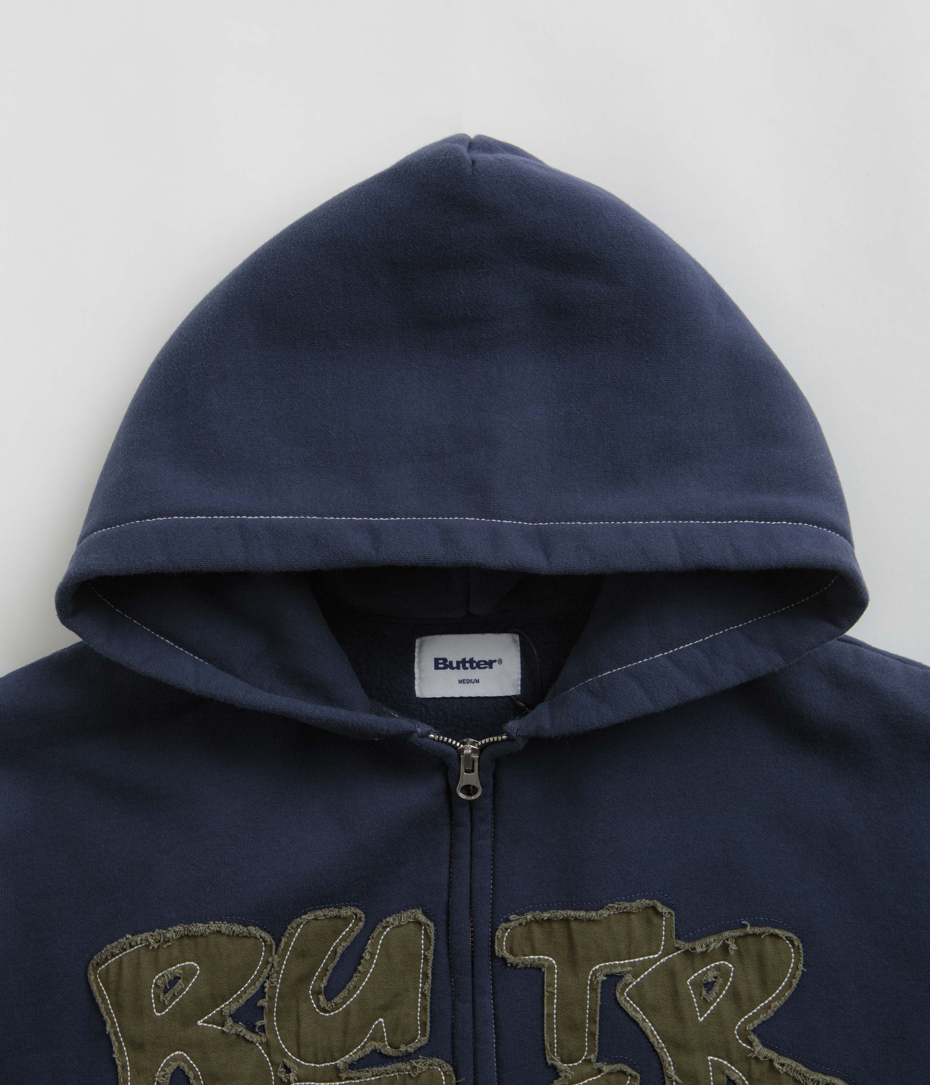 Butter Goods Fabric Applique Zip-Thru Hoodie - Navy - Image 4