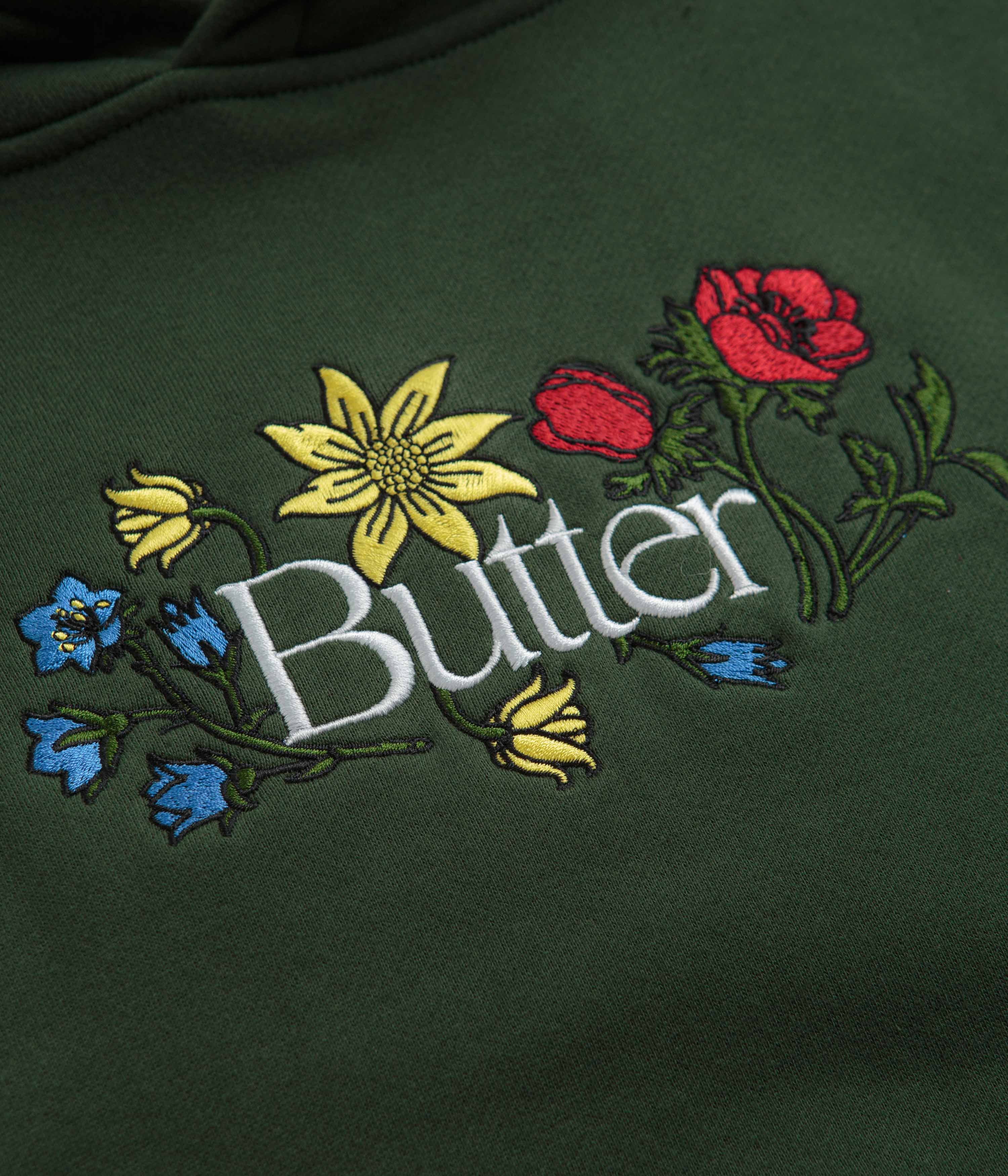 Butter Goods Floral Embroidered Hoodie - Dark Green - Image 3