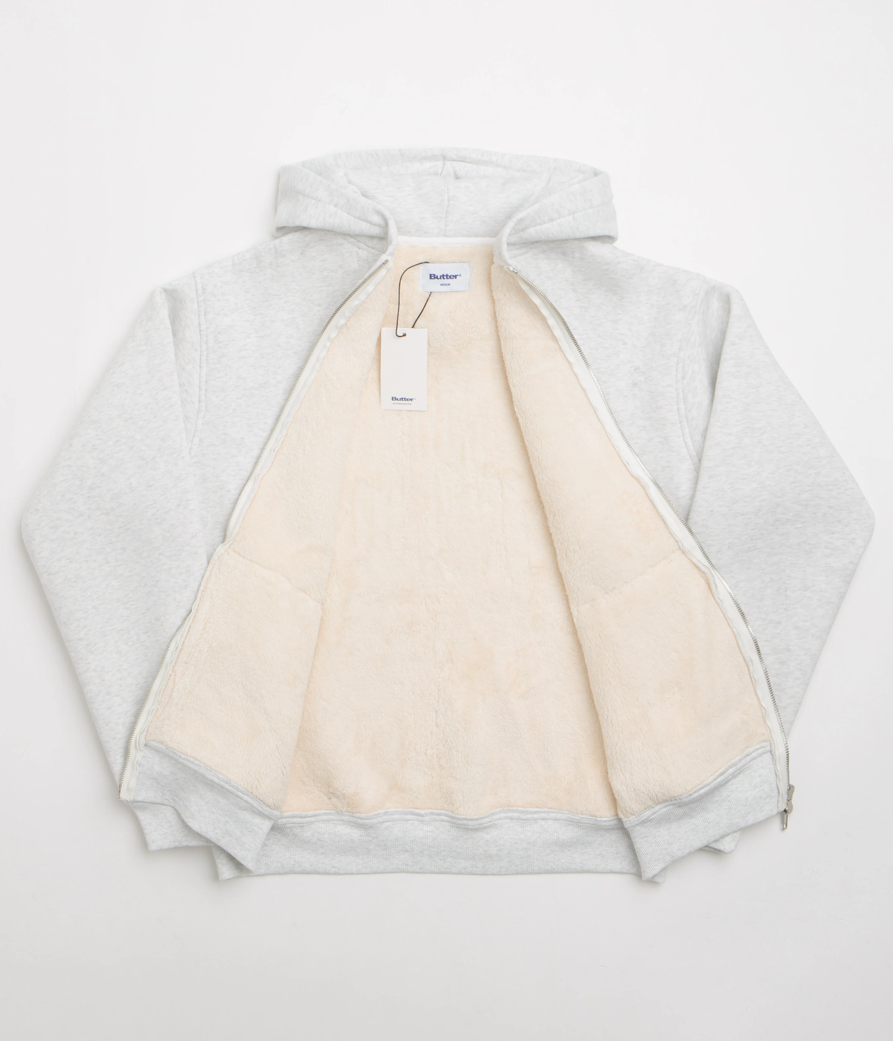 Butter Goods Pile Lined Zip-Thru Hoodie - Ash - Image 2