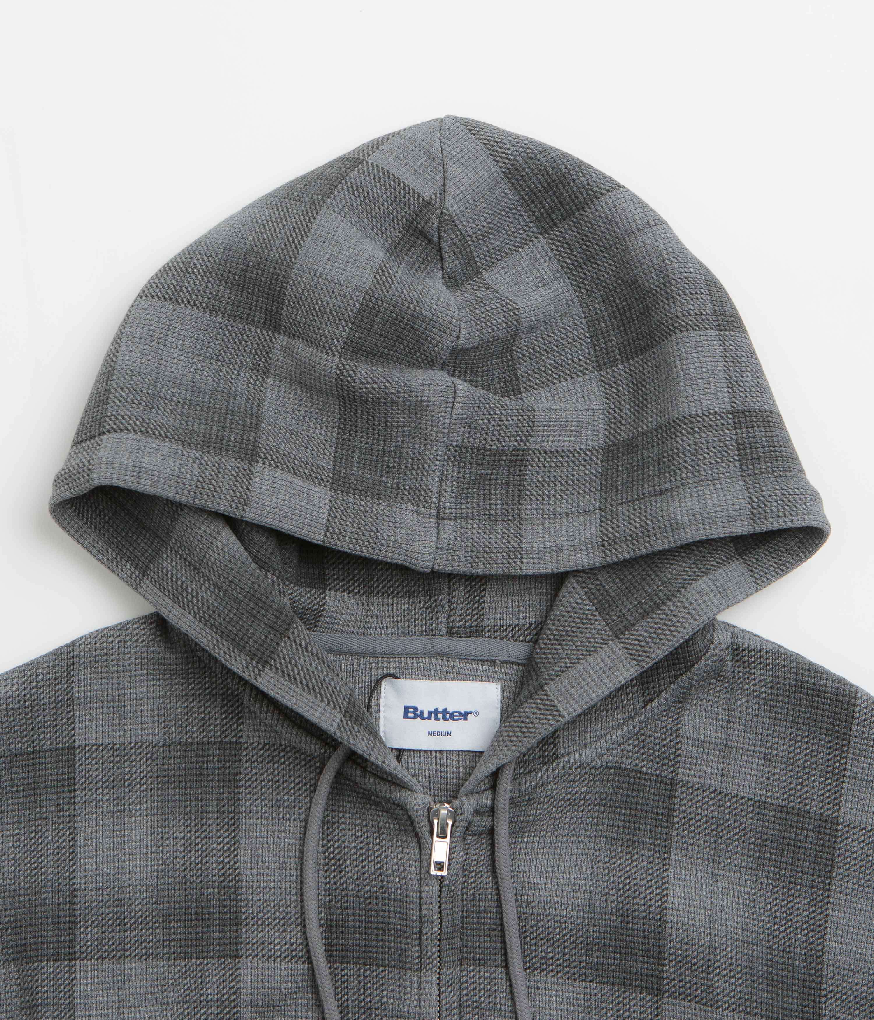 Butter Goods Waffle Zip-Thru Hoodie - Grey Plaid - Image 3