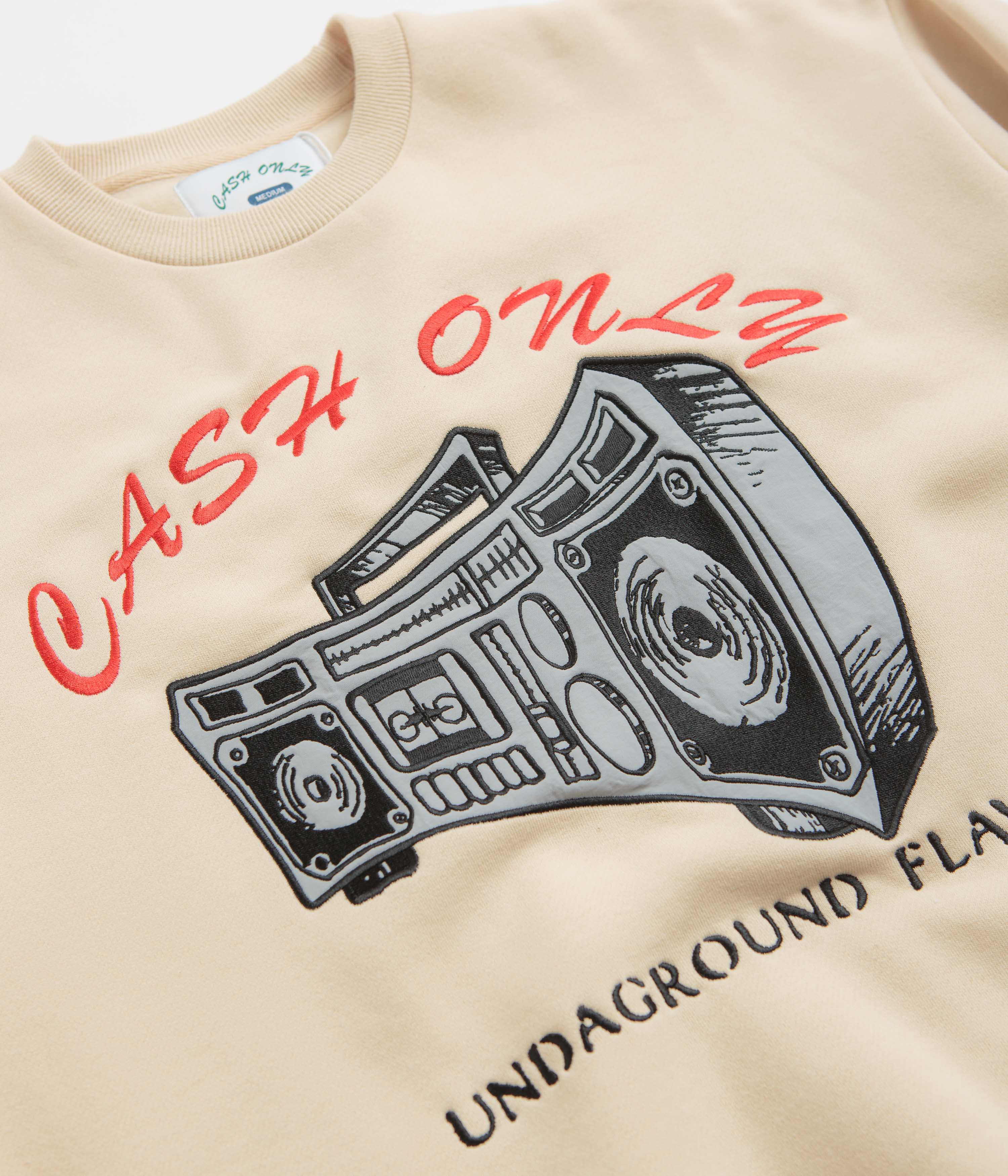 Cash Only Boombox Applique Crewneck Sweatshirt - Cream - Image 3