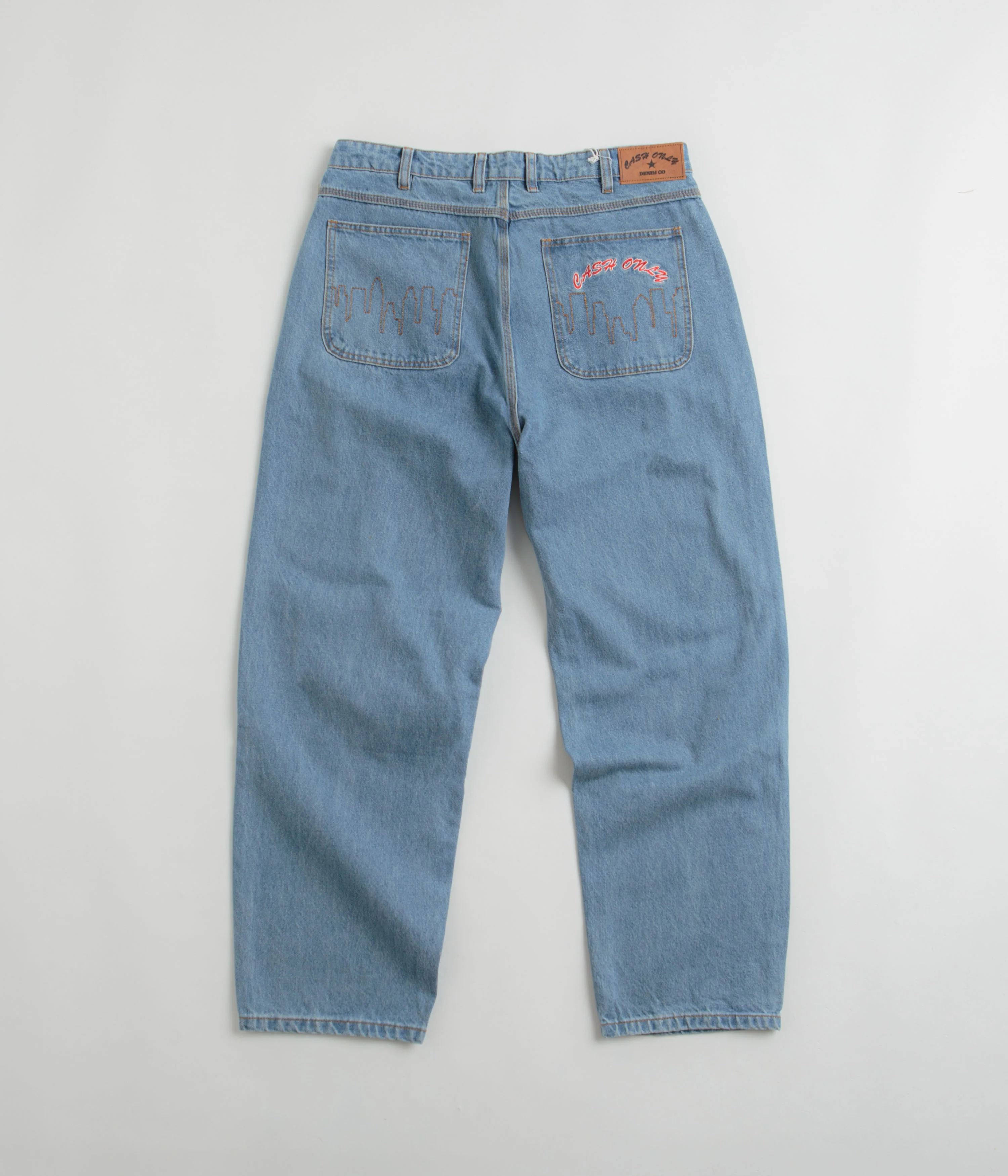 Cash Only Logo Baggy Jeans - Washed Indigo / Red - Image 3