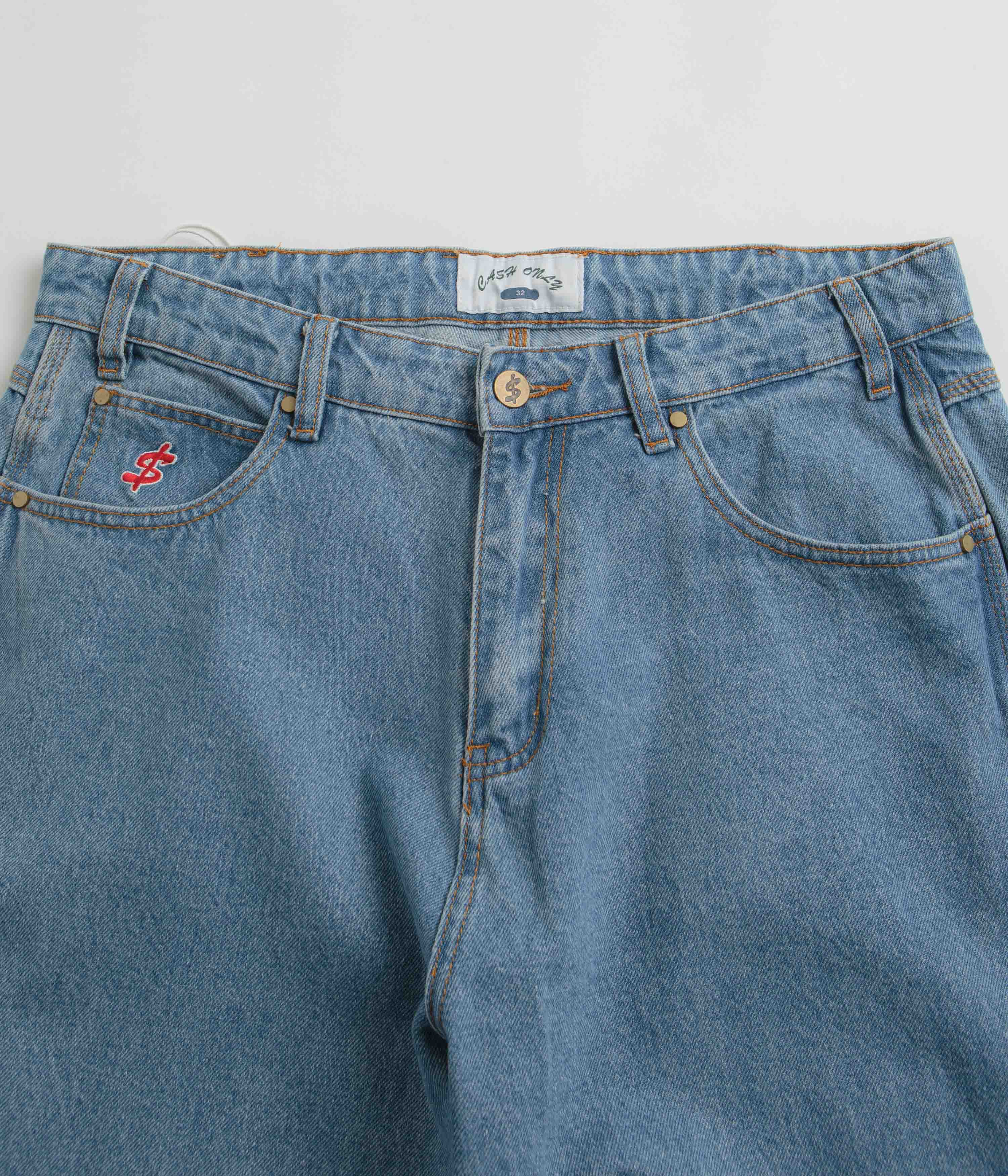Cash Only Logo Baggy Jeans - Washed Indigo / Red - Image 4