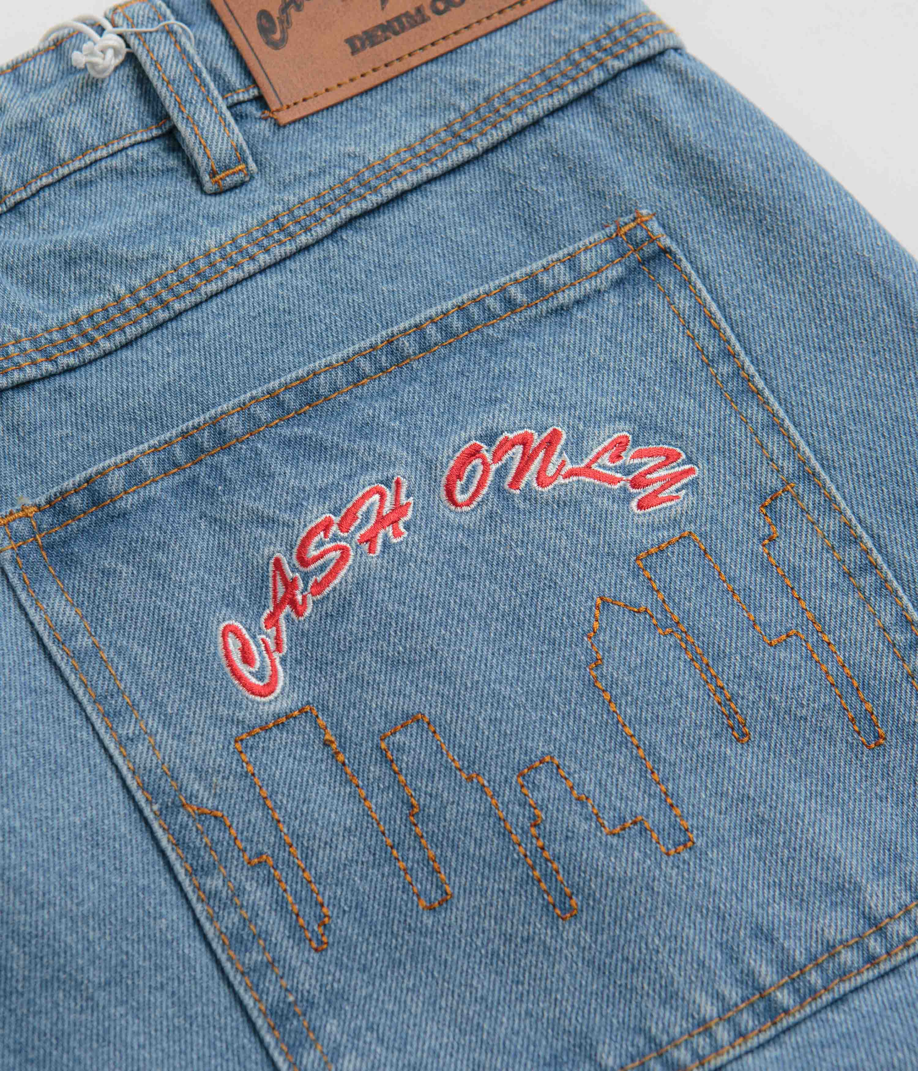 Cash Only Logo Baggy Jeans - Washed Indigo / Red - Image 8