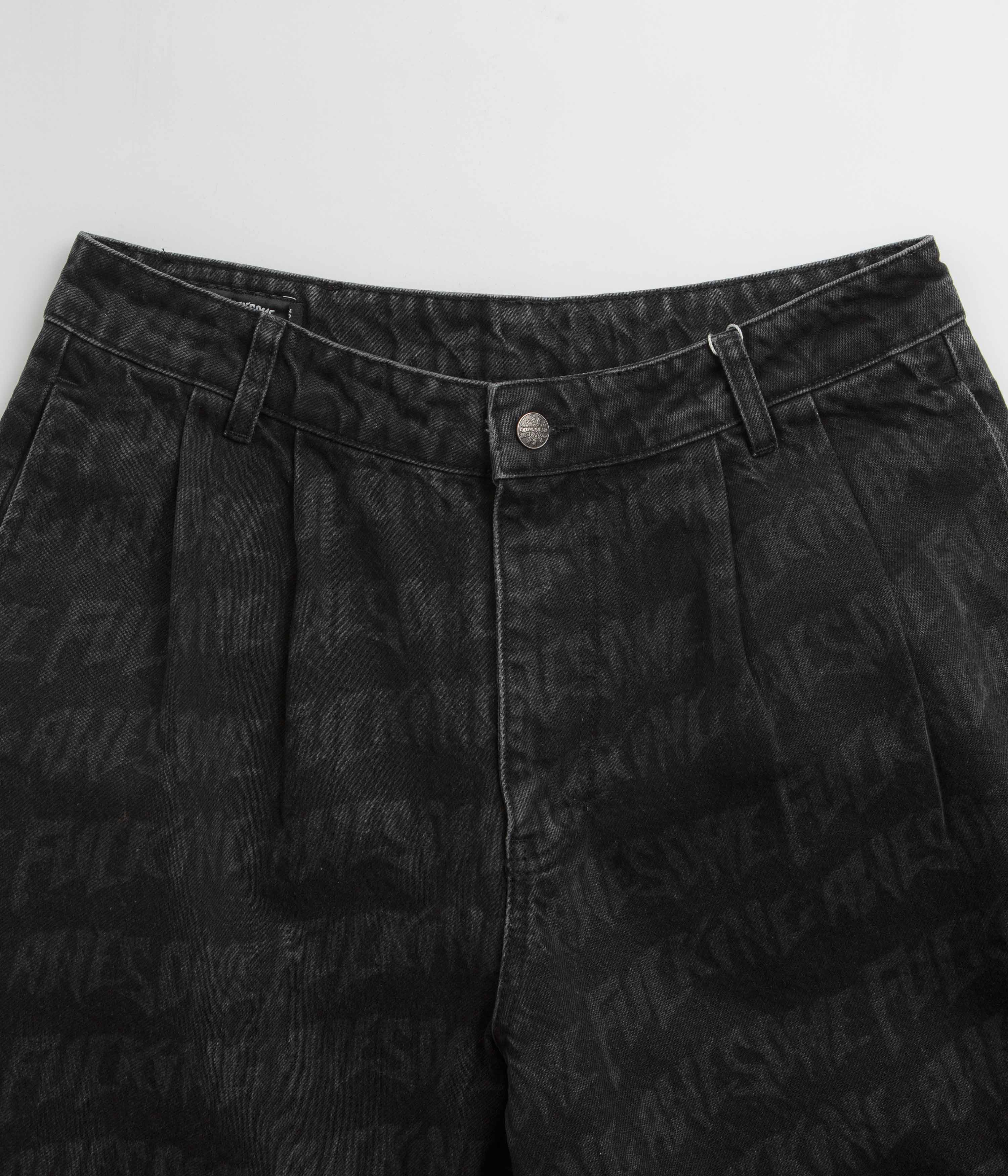 Fucking Awesome Baggy Pleated Denim Laser Shorts - Black - Image 4