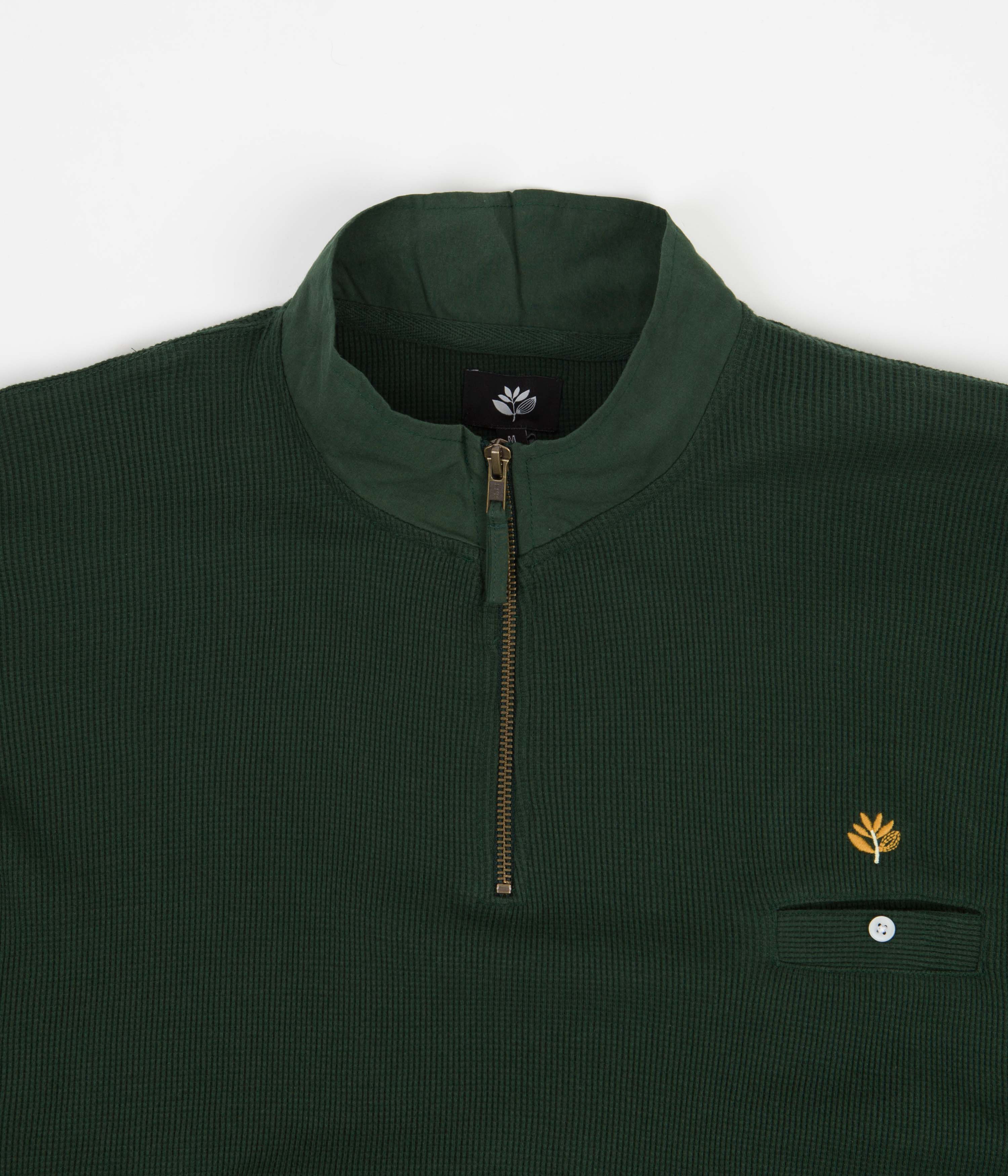 Magenta Waffle Zip Polo Neck Sweatshirt - Green - Image 4