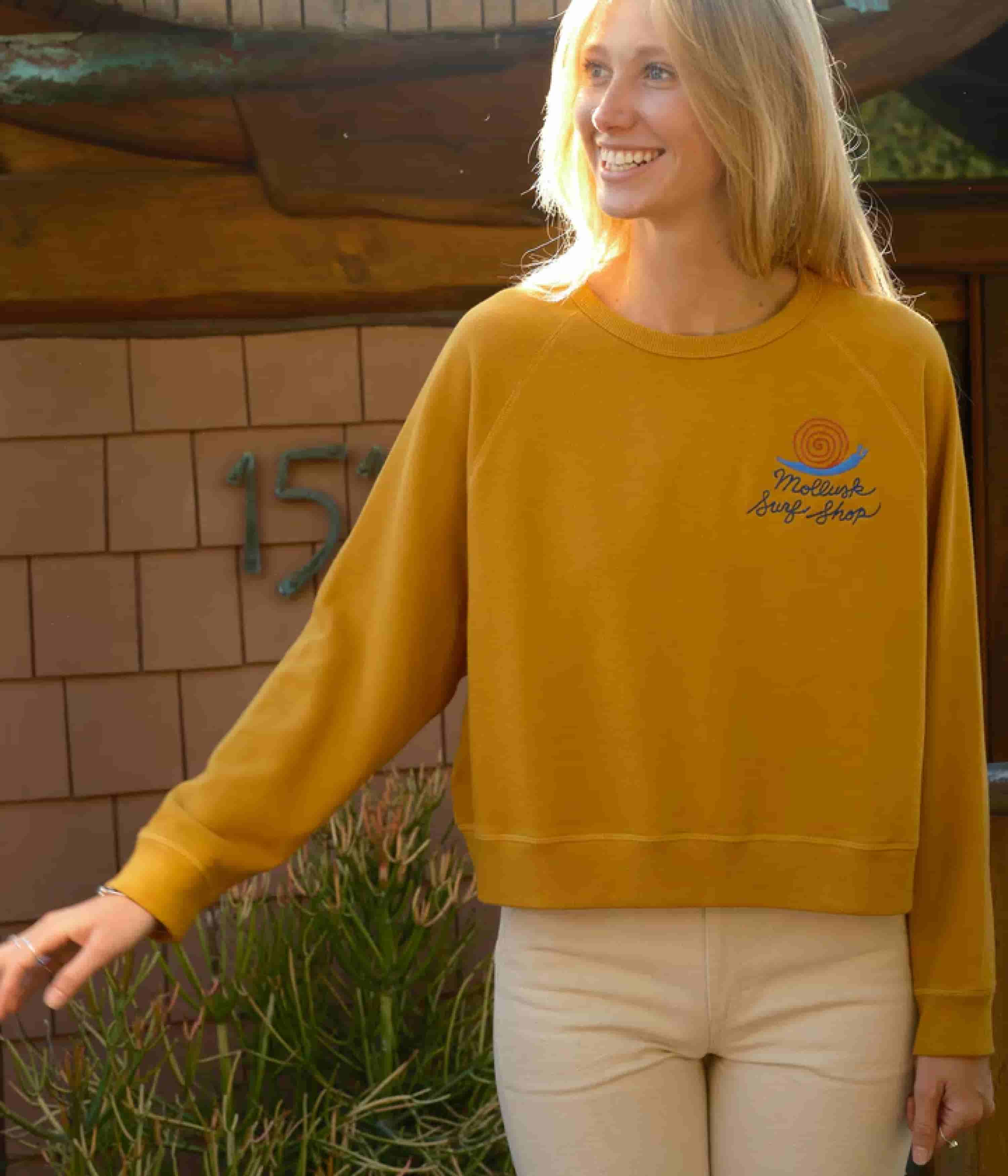 Mollusk Womens Snail Crewneck Sweatshirt - Mustard - Image 2