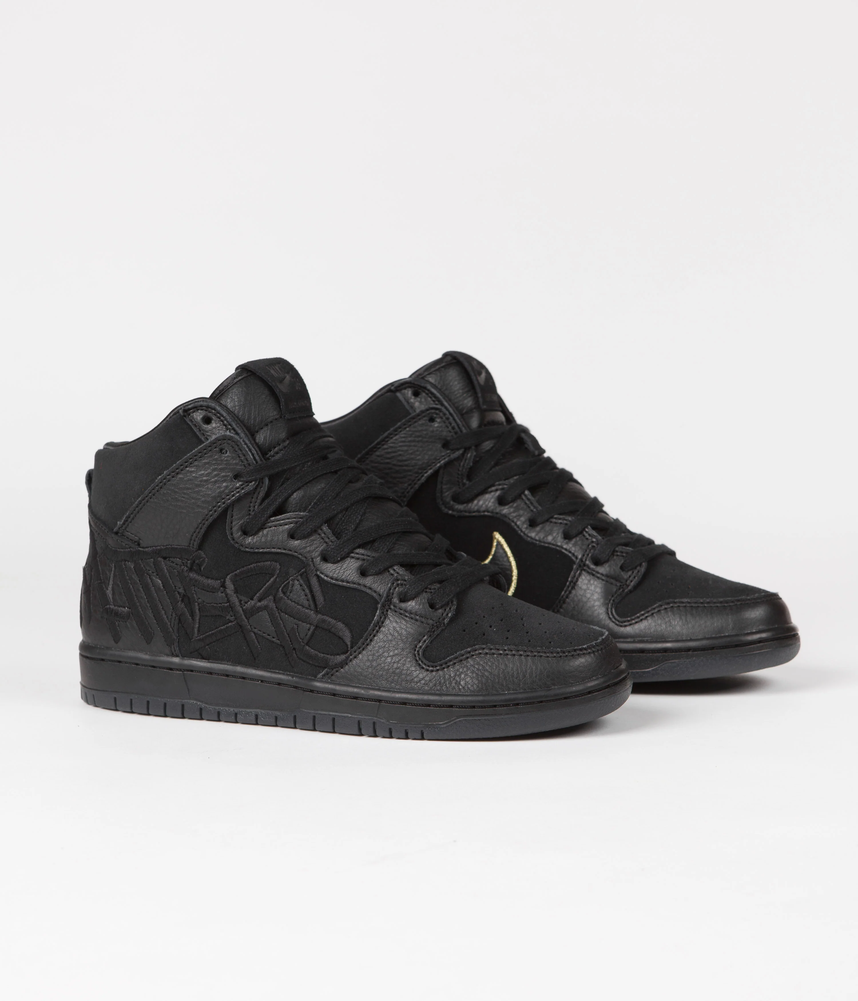 Nike SB x FAUST Dunk High Pro Shoes - Black / Black - Metallic Gold - Image 2