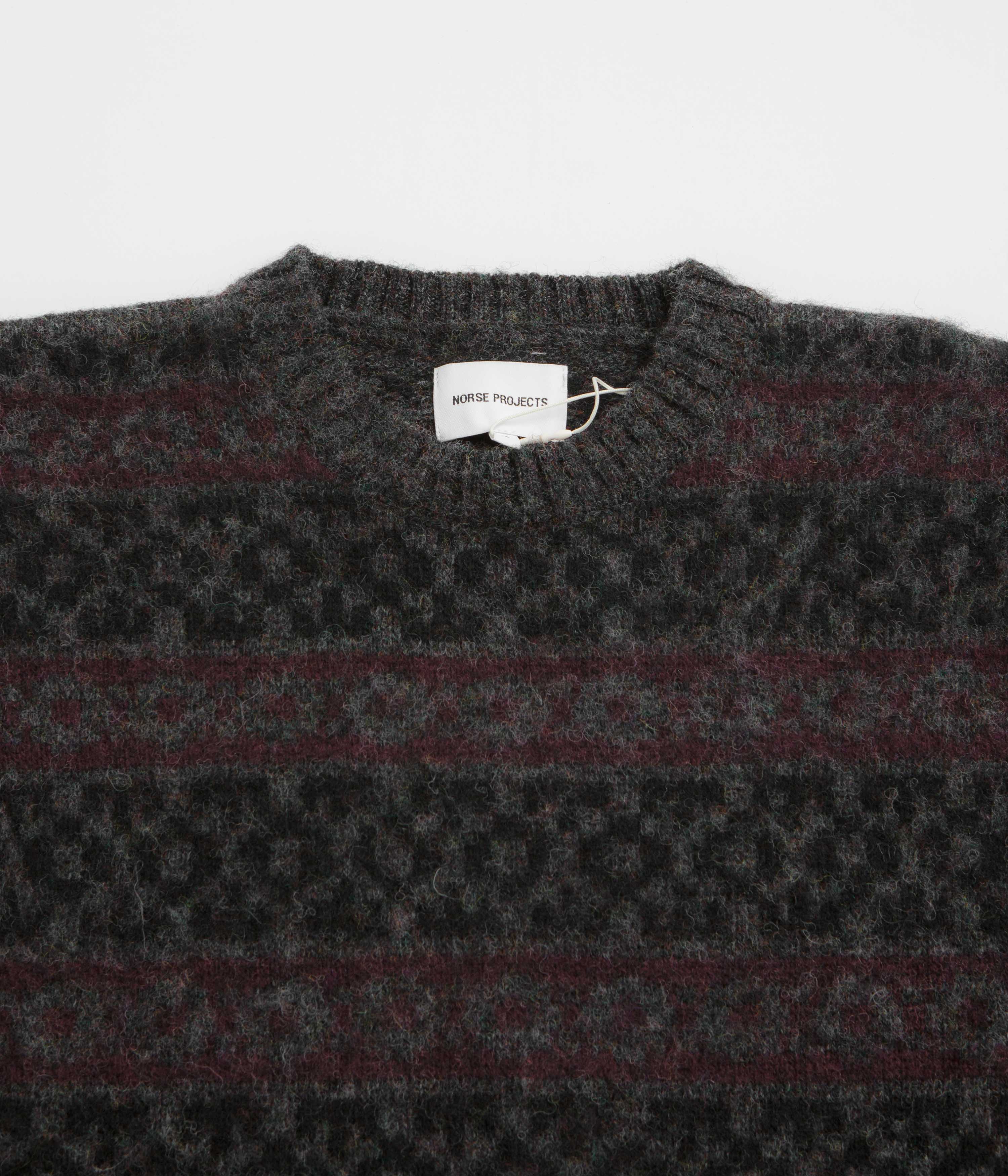 Norse Projects Jonas Scottish Lambswool Fair Isle Sweatshirt - Charcoal Grey - Image 2