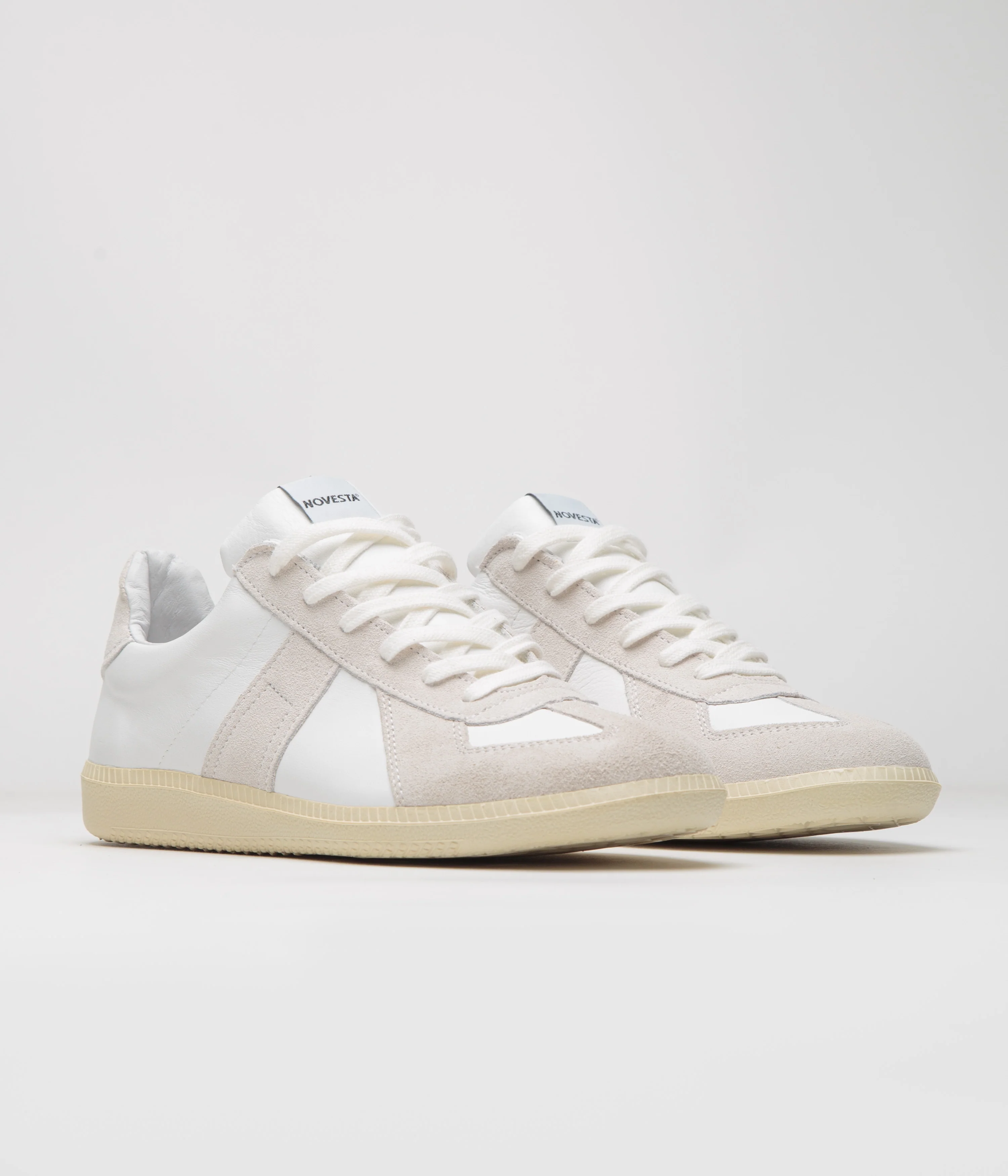 Novesta All Leather German Army Trainer Shoes - White / Ecru - Image 2