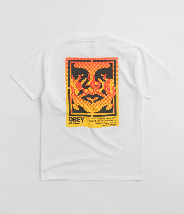 Obey Icon Stencil Flame T-Shirt - White