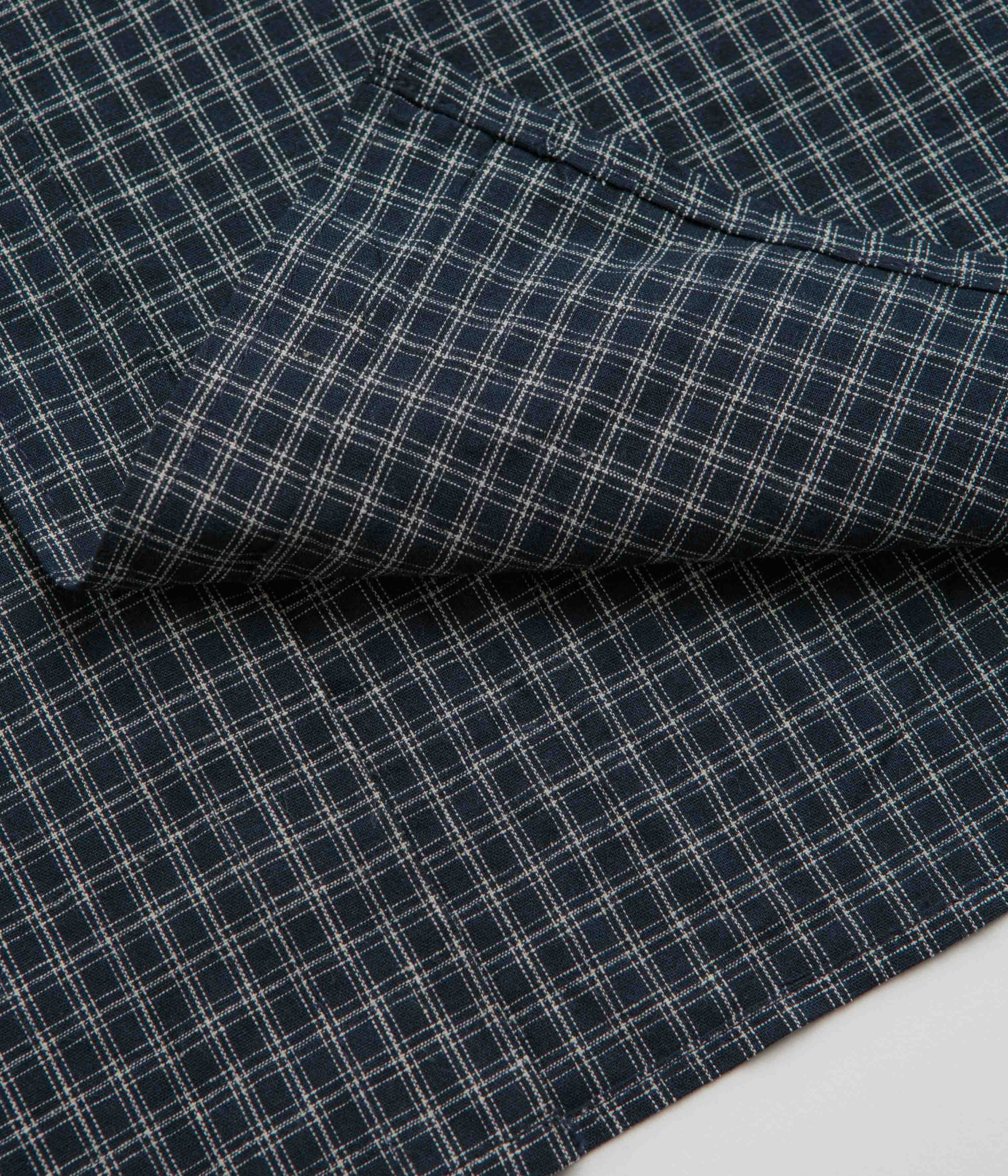 Pass Port Workers Check Short Sleeve Shirt - Navy - Image 4