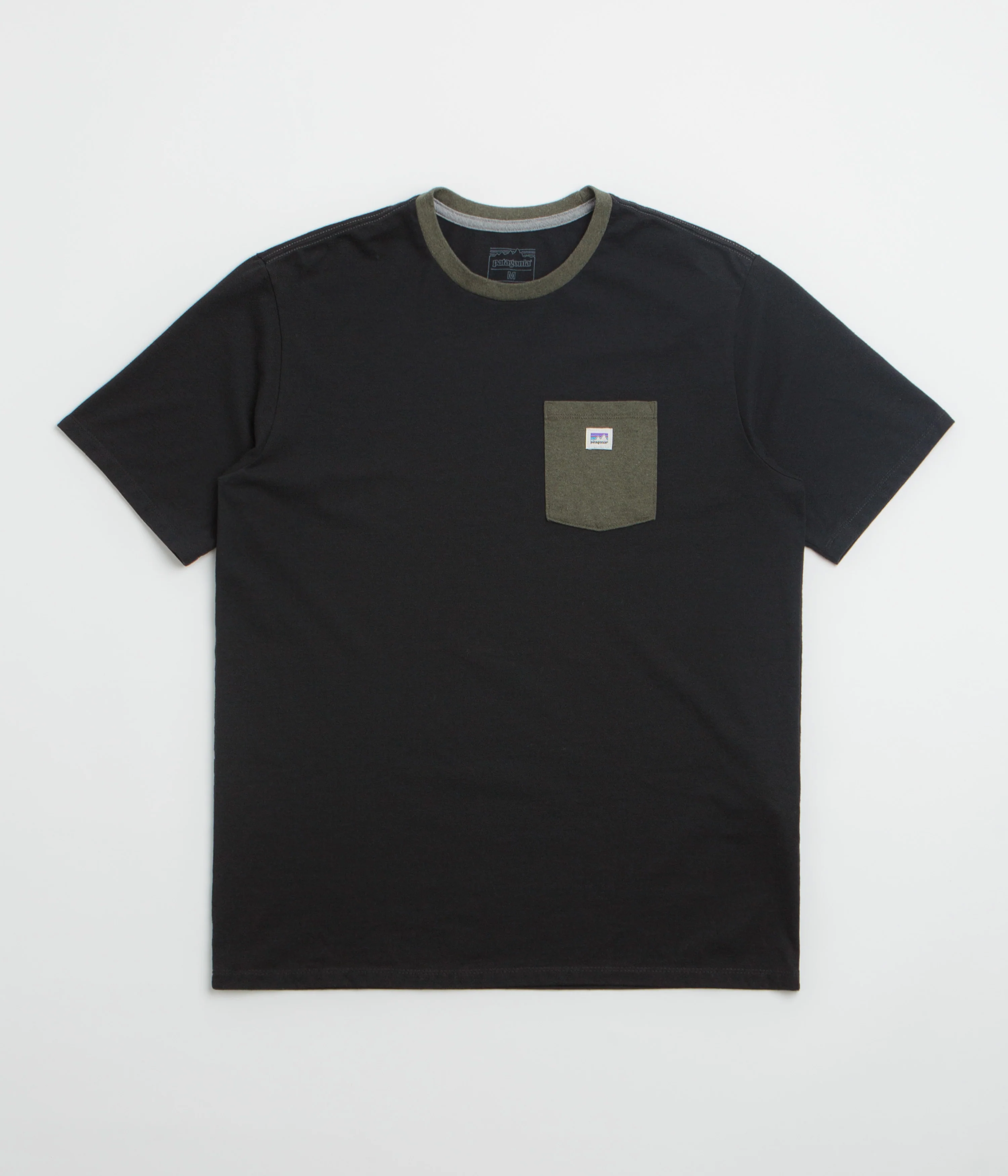 Patagonia Shop Sticker Pocket Responsibili-Tee T-Shirt - Black / Basin Green