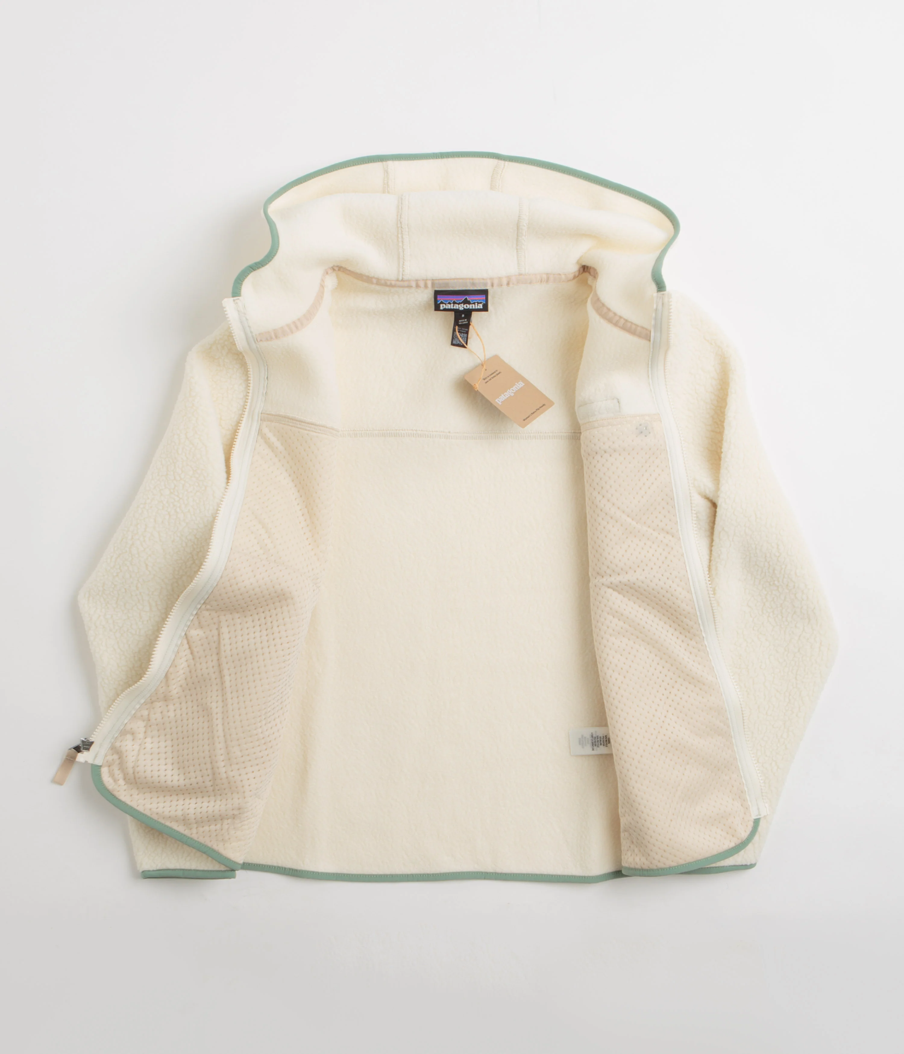 Patagonia Womens Retro Pile Hooded Fleece - Natural / Ellwood Green - Image 2