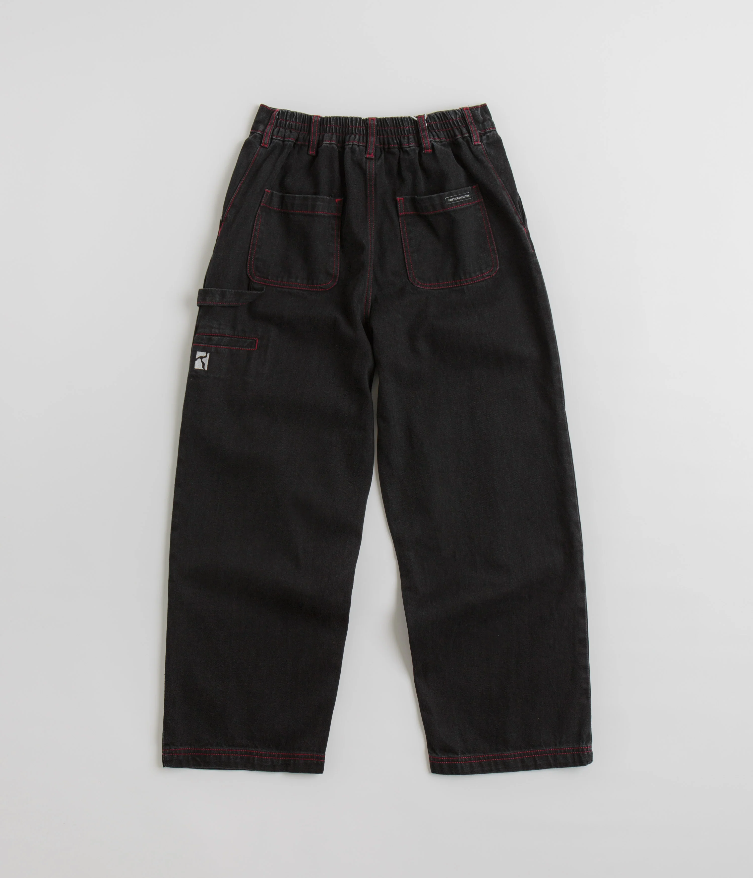 Poetic Collective Denim Sculptor Pants - Black / Red Stitch - Image 3