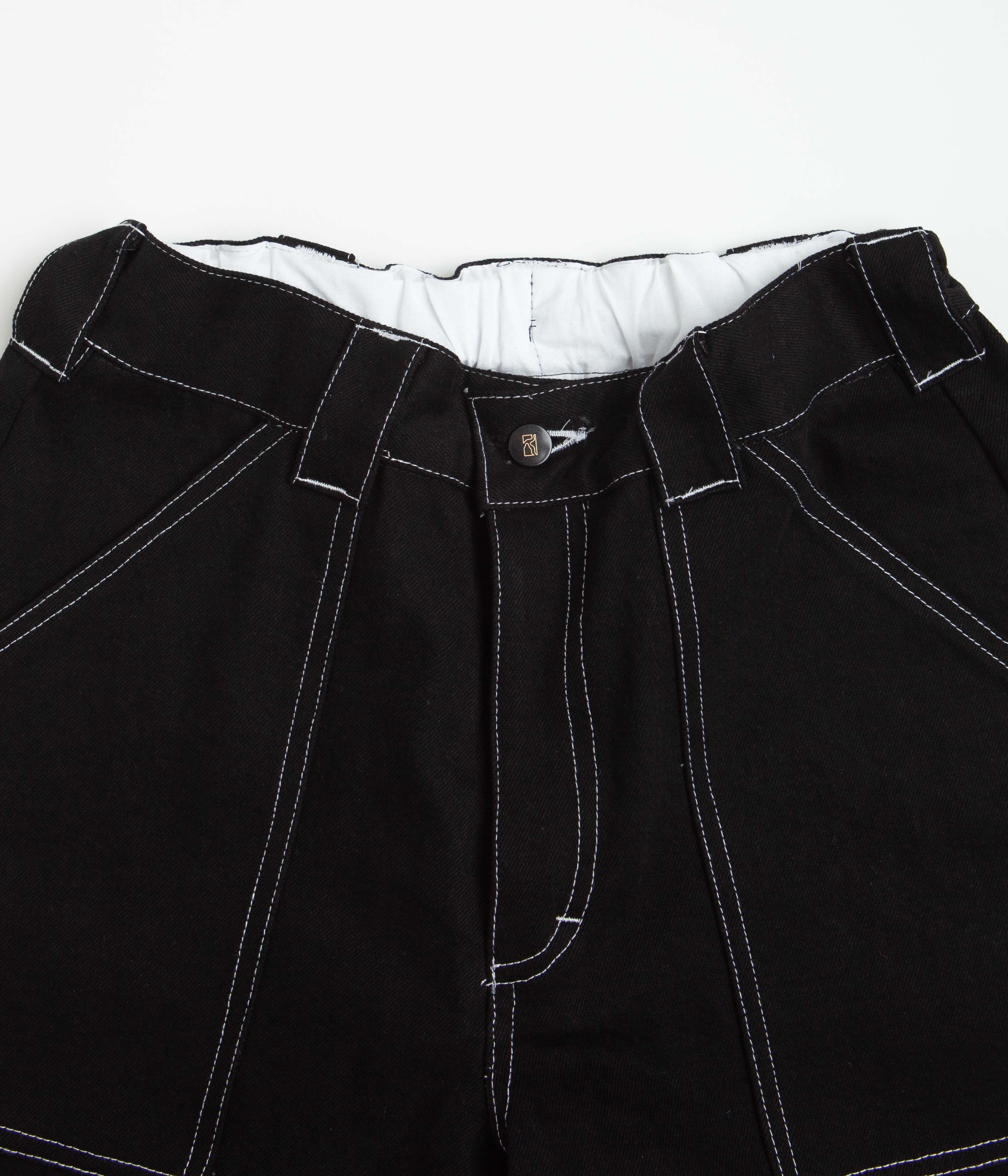 Poetic Collective Painter Shorts - Black Denim / White Stitch - Image 4
