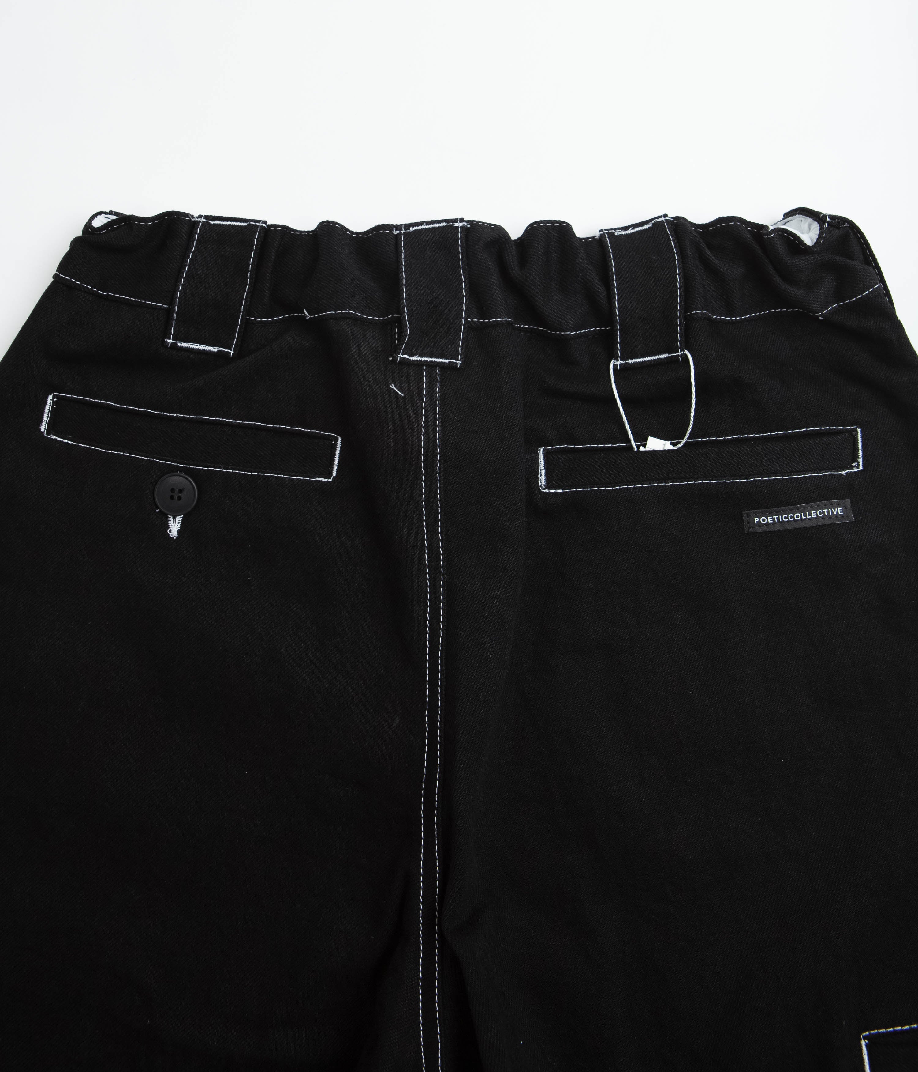 Poetic Collective Painter Shorts - Black Denim / White Stitch - Image 6