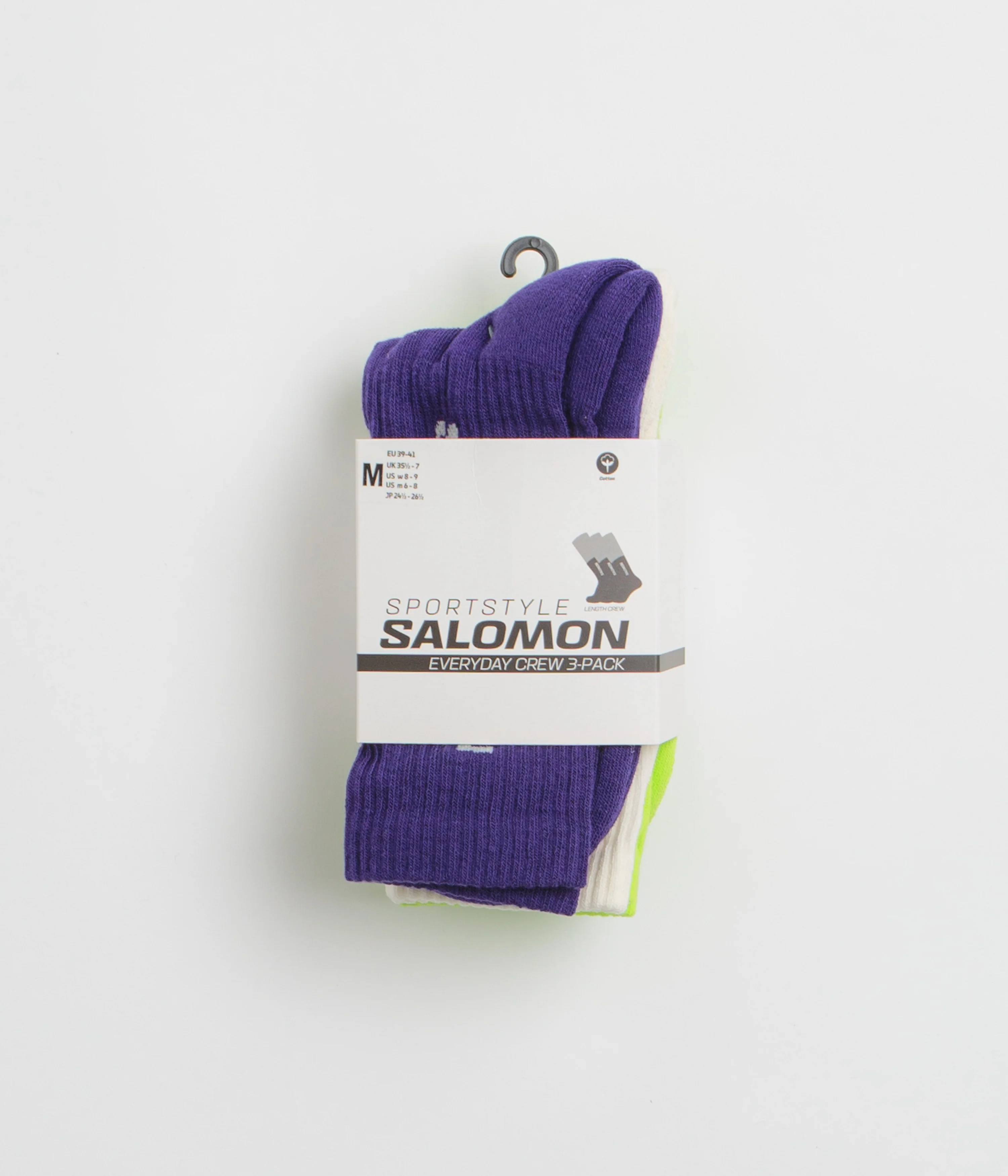 Salomon Everyday Crew Socks (3 Pack) - Vanilla Ice / Acid Lime / Deep Blue - Image 3