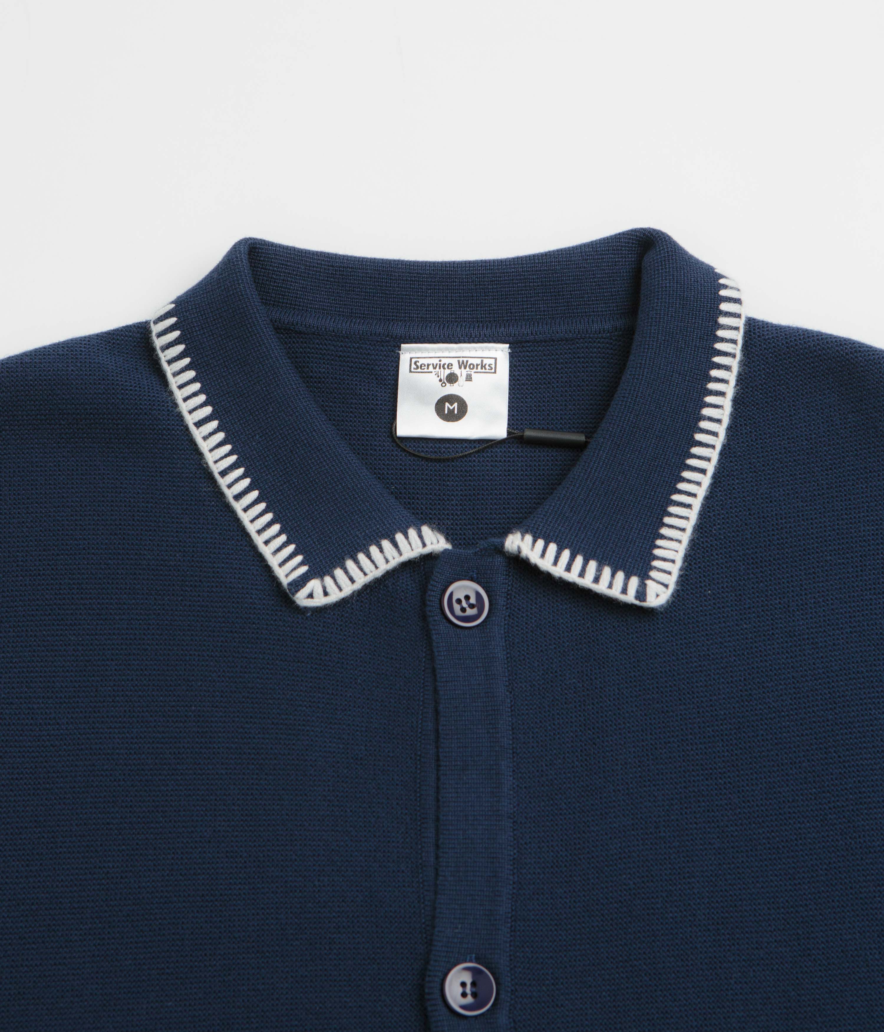 Service Works Blanket Stitch Knit Short Sleeve Shirt - Navy - Image 2