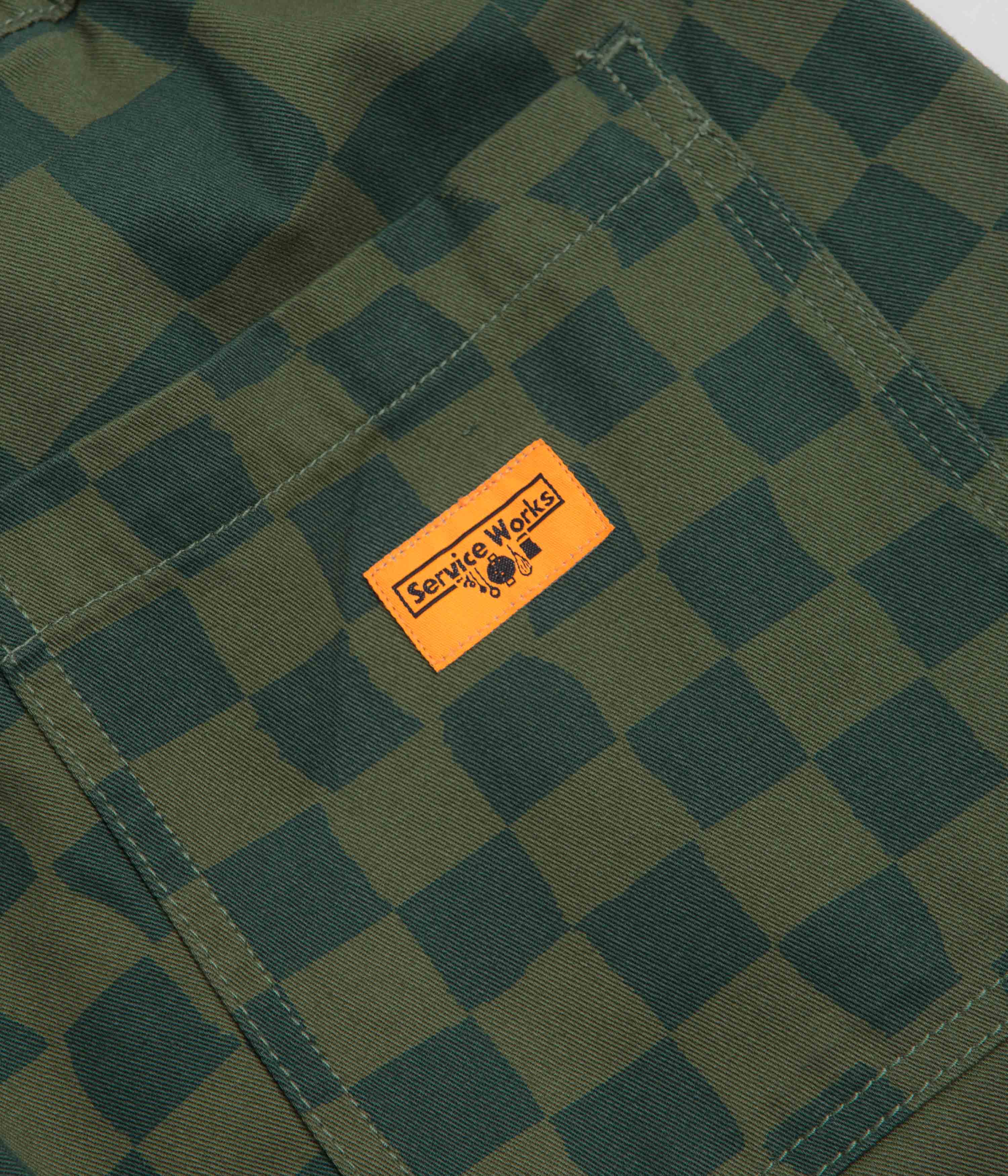 Service Works Printed Chef Shorts - Olive Checker - Image 7