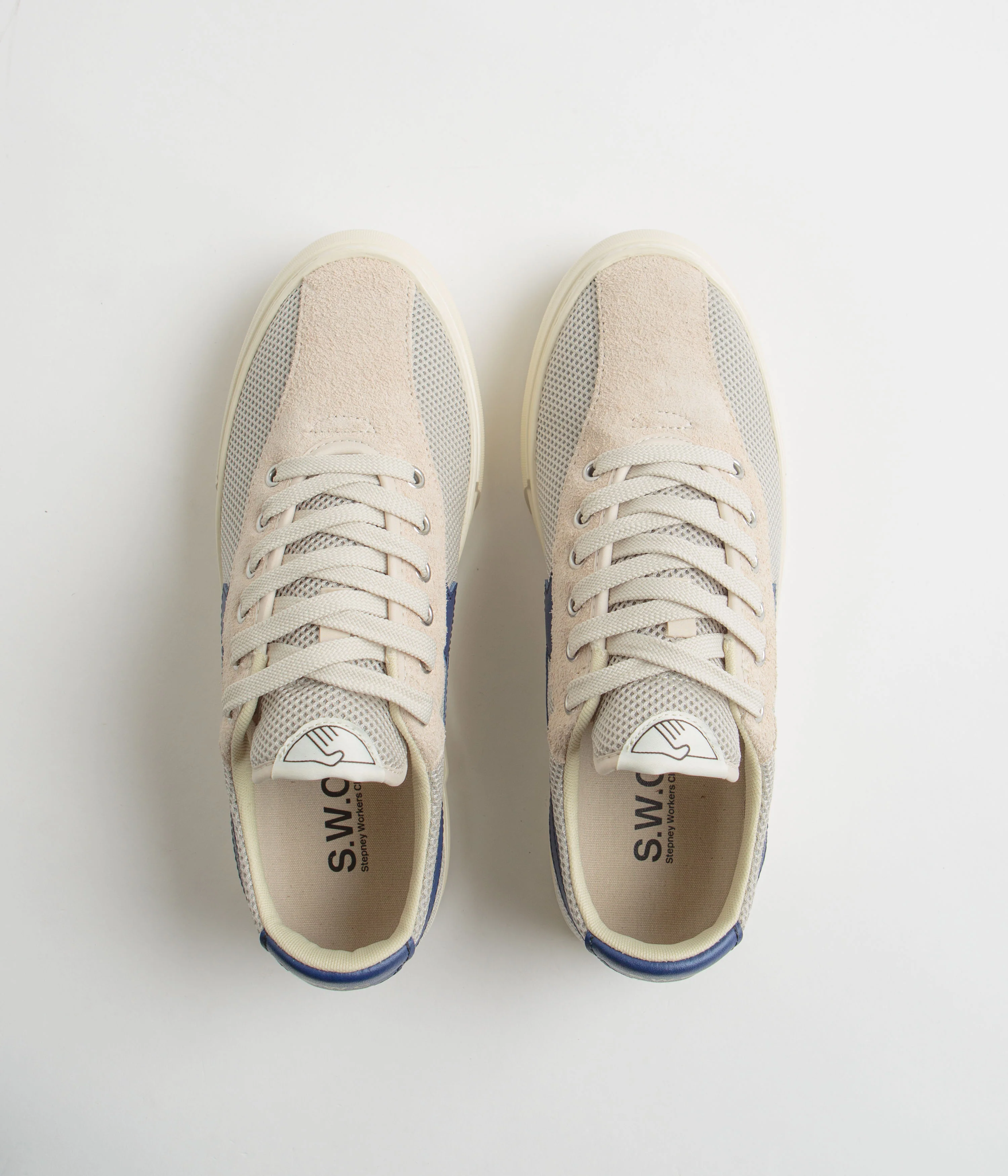 Stepney Workers Club Dellow S-Strike Cup Tennis Mesh Shoes - Ecru / Blue - Image 7