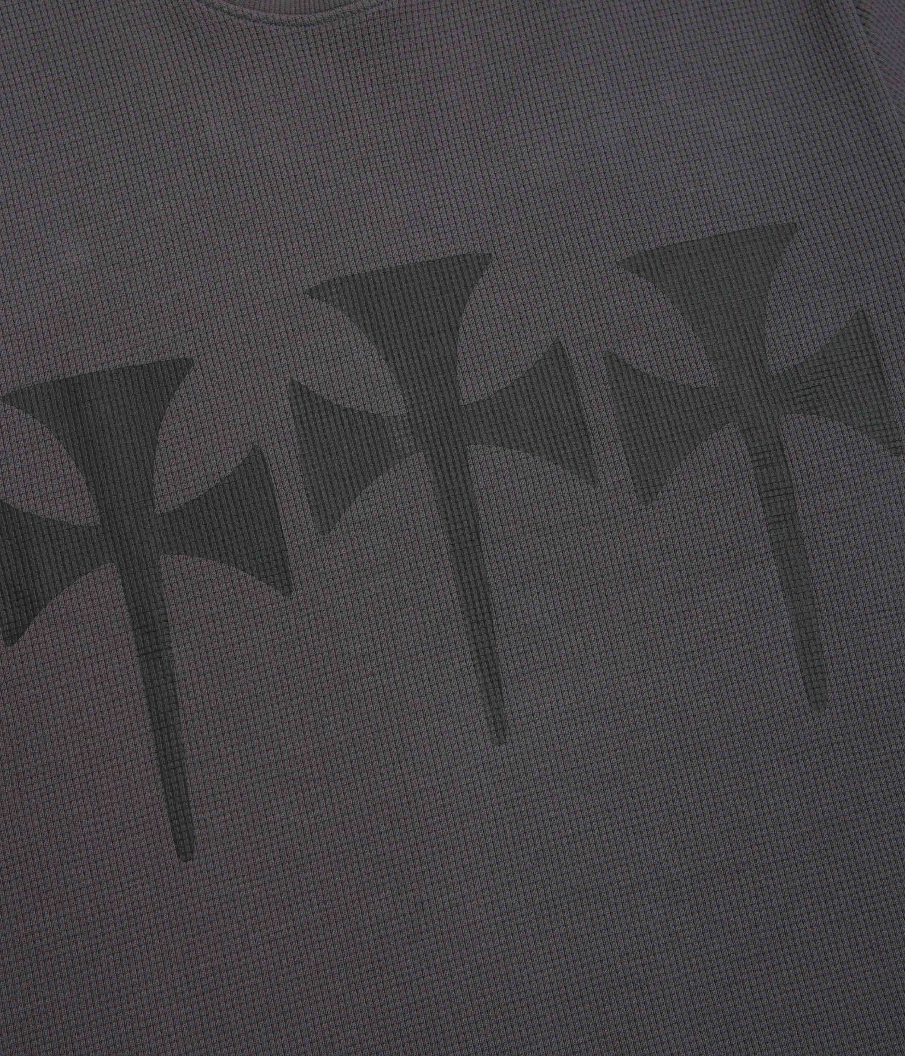The Trilogy Tapes Three Cross Waffle Long Sleeve T-Shirt - Charcoal / Balck - Image 2