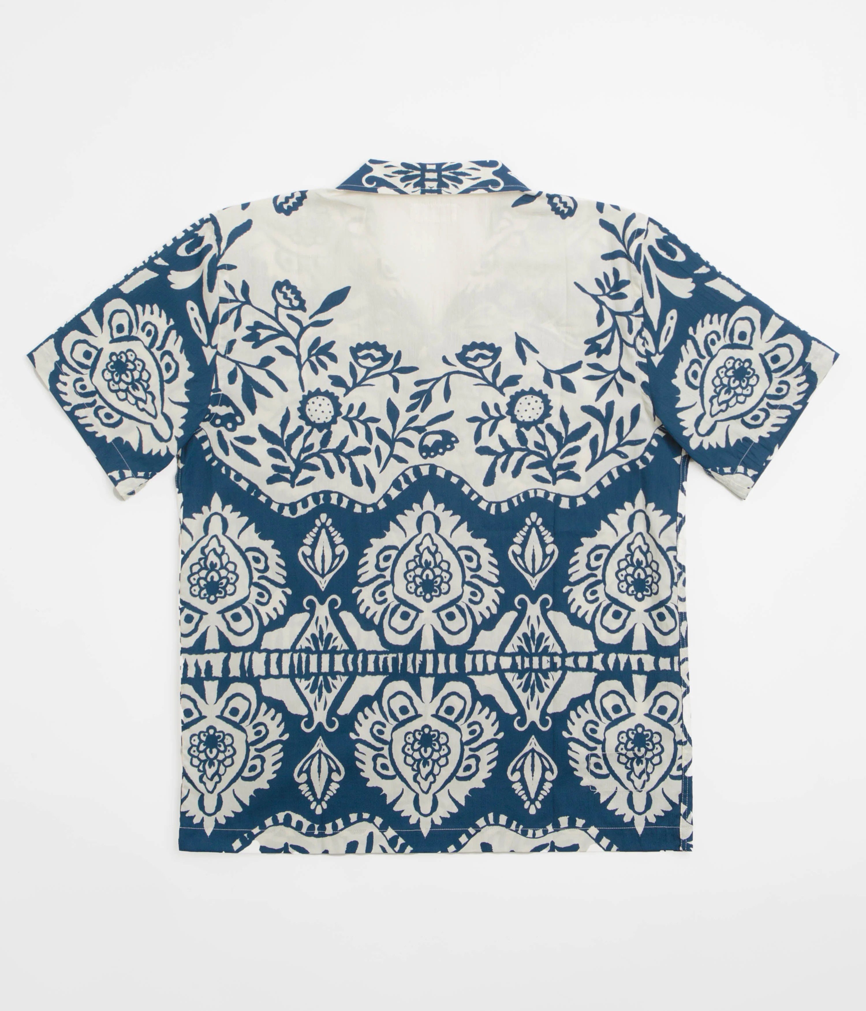Universal Works Road Short Sleeve Shirt - Navy / Island Print - Image 3